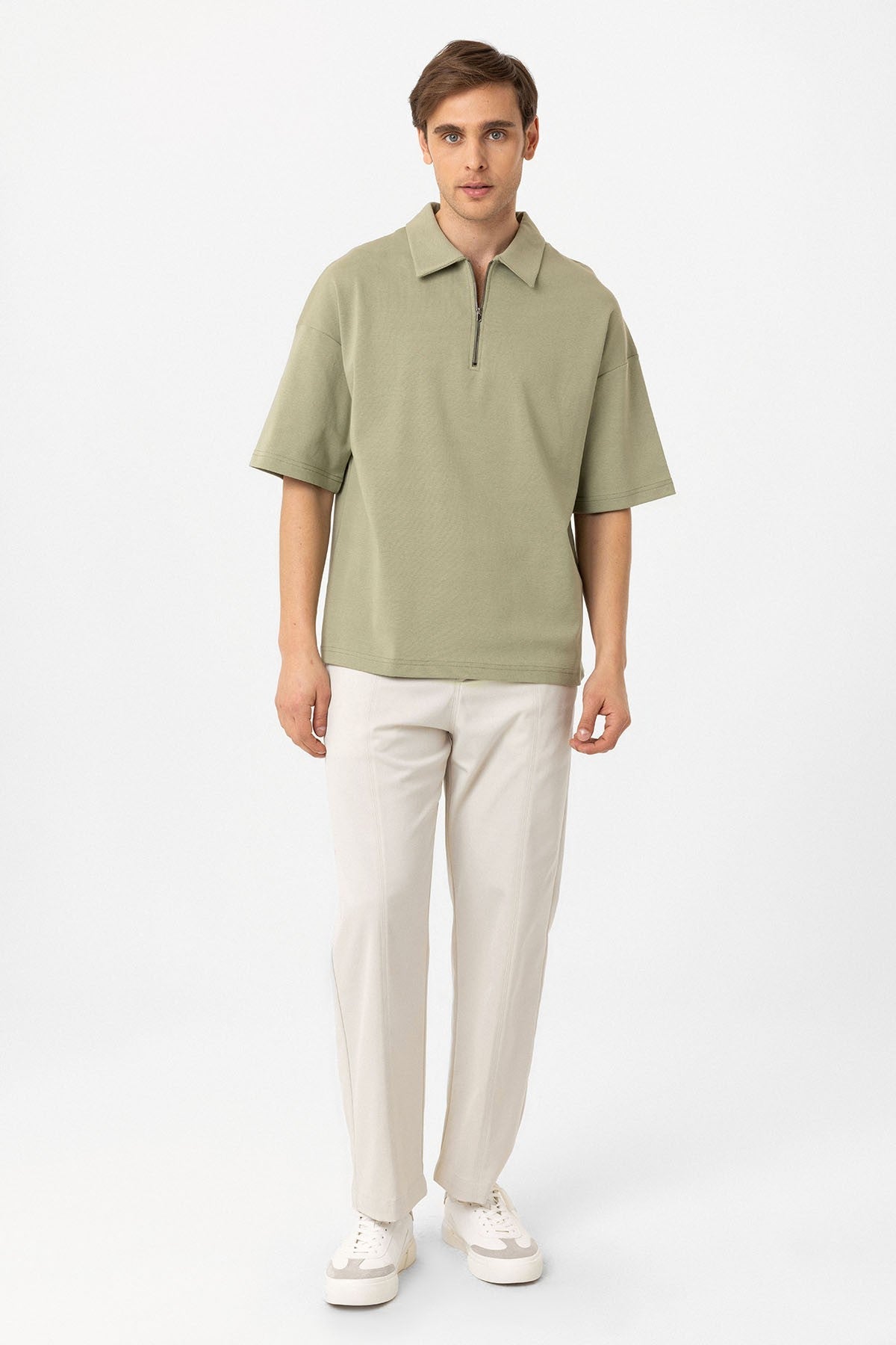Antioch Oversized Polo-Neck Zipper Men's T-Shirt