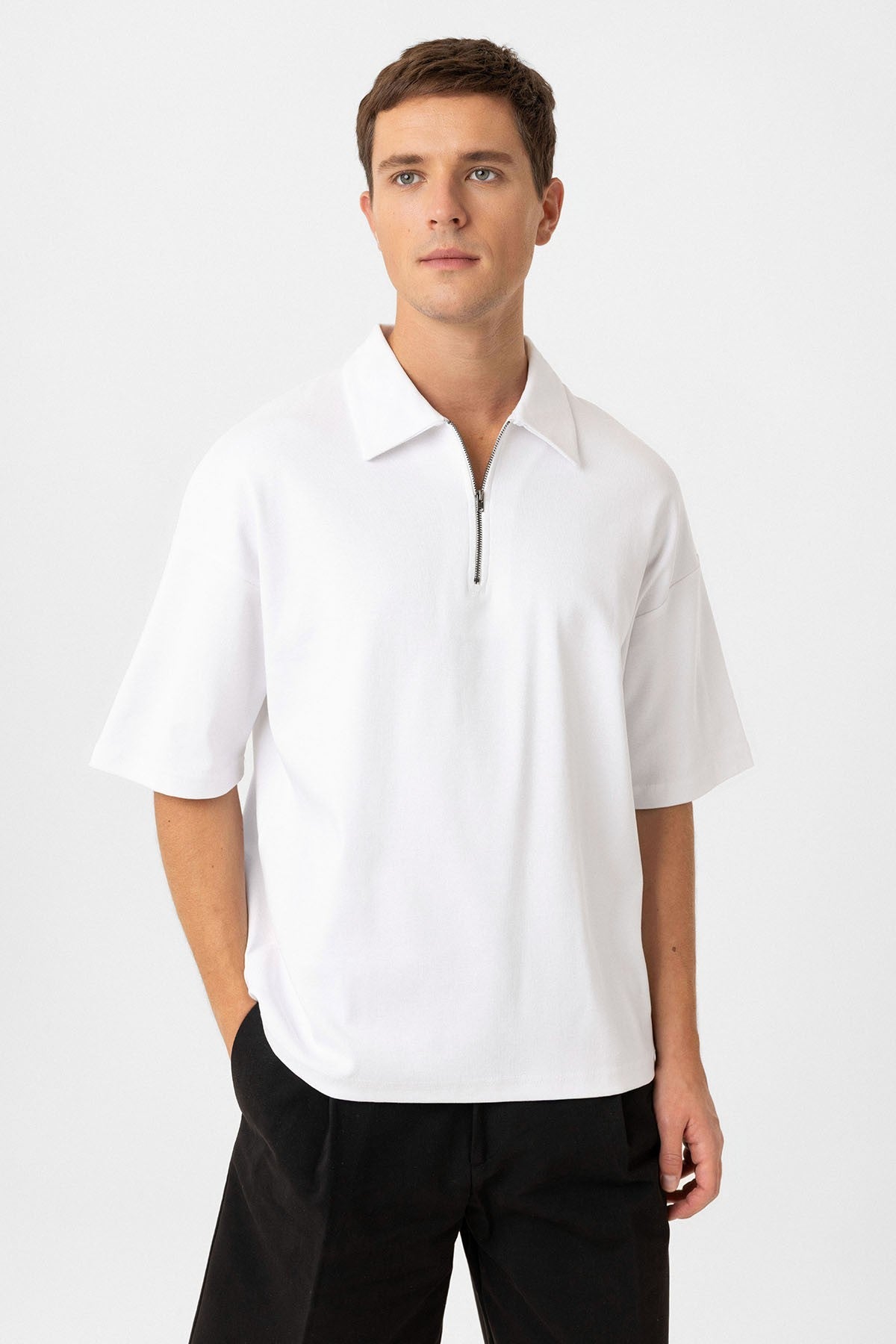 Antioch Oversized Polo-Neck Zipper Men's T-Shirt