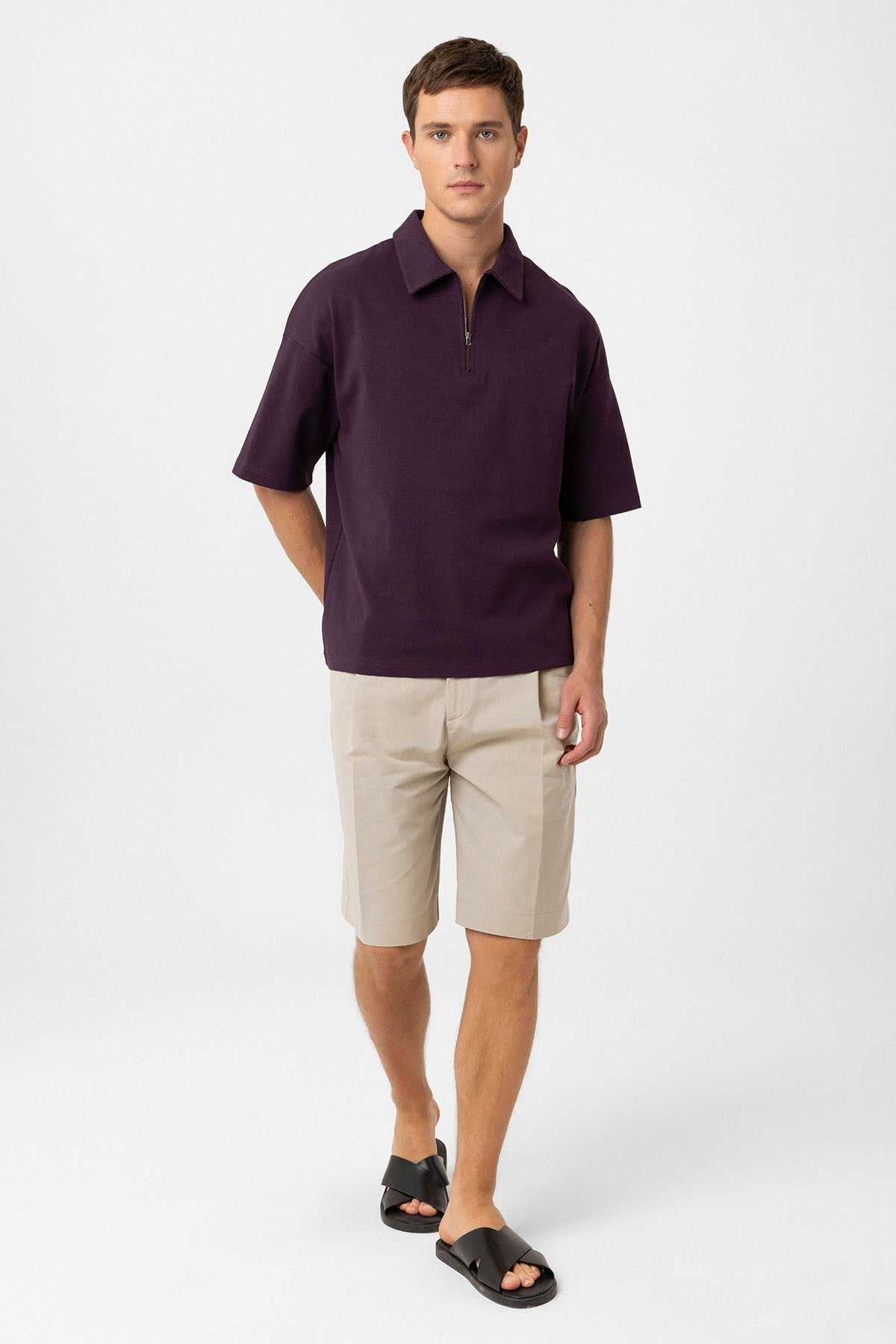 Antioch Oversized Polo-Neck Zipper Men's T-Shirt
