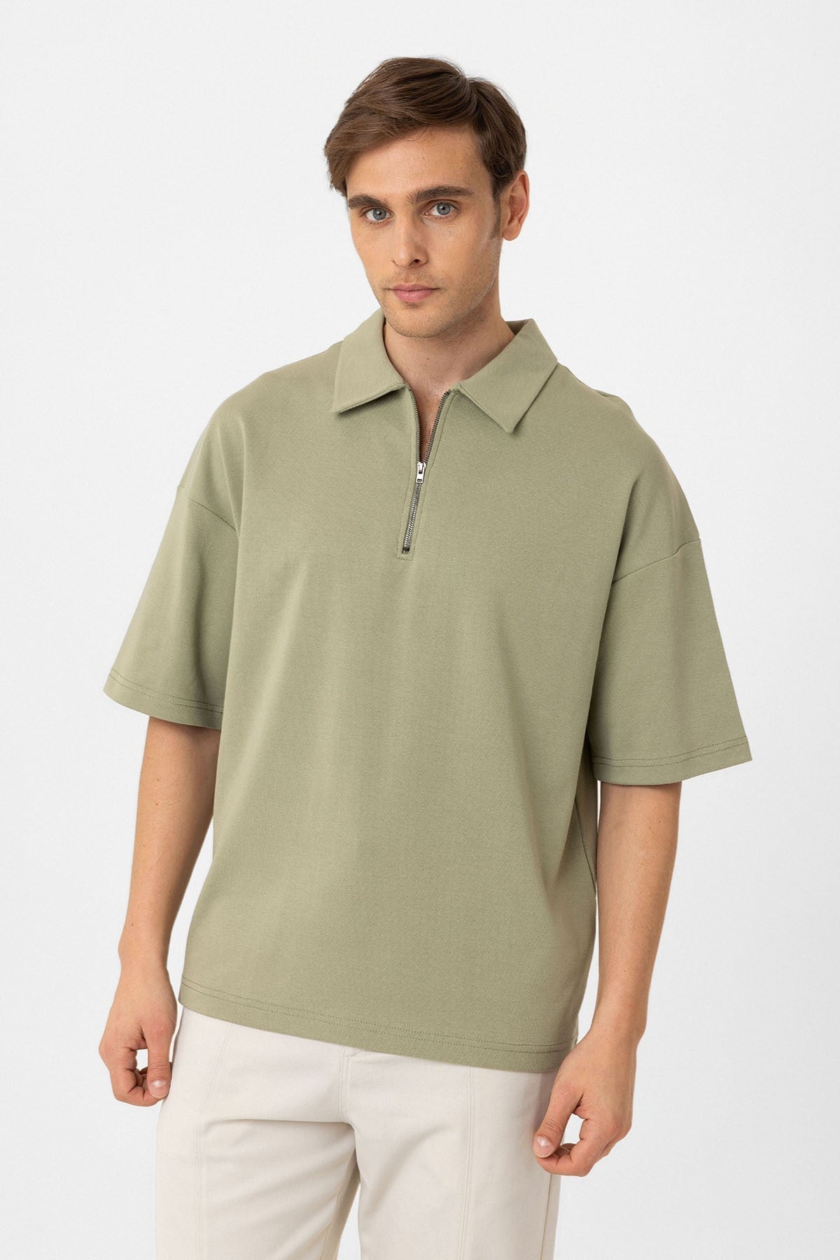 Antioch Oversized Polo-Neck Zipper Men's T-Shirt