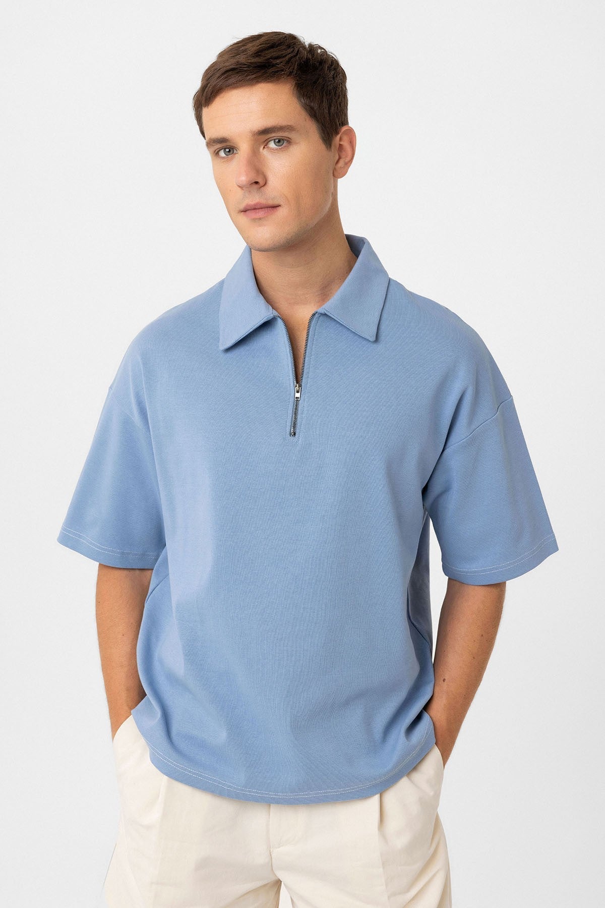Antioch Oversized Polo-Neck Zipper Men's T-Shirt