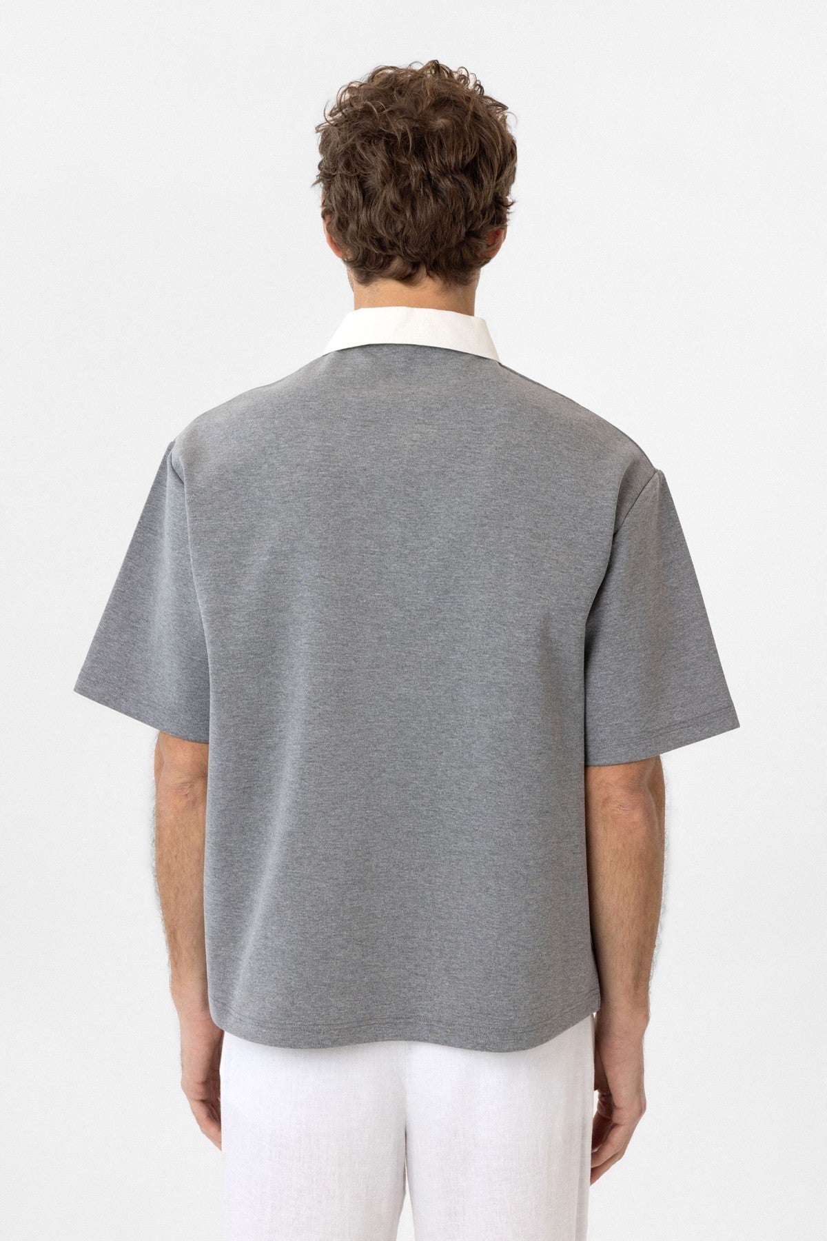 Men's T-Shirt with Contrast Collar and Interlock Weave