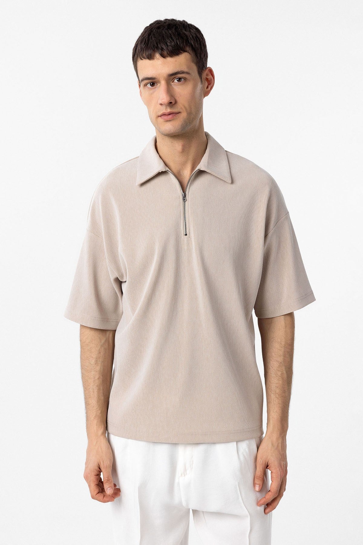 Antioch Relax Fit Men's Polo-Neck T-Shirt with Zipper