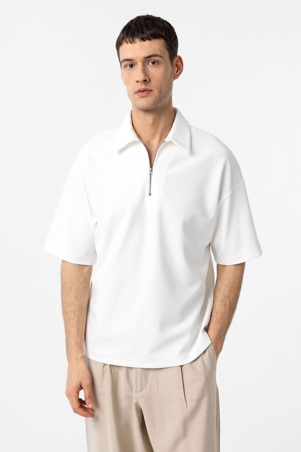 Antioch Relax Fit Men's Polo-Neck T-Shirt with Zipper