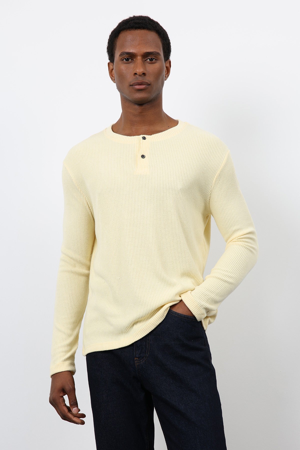 Antioch Ribbed-Collar Button-Down T-Shirt
