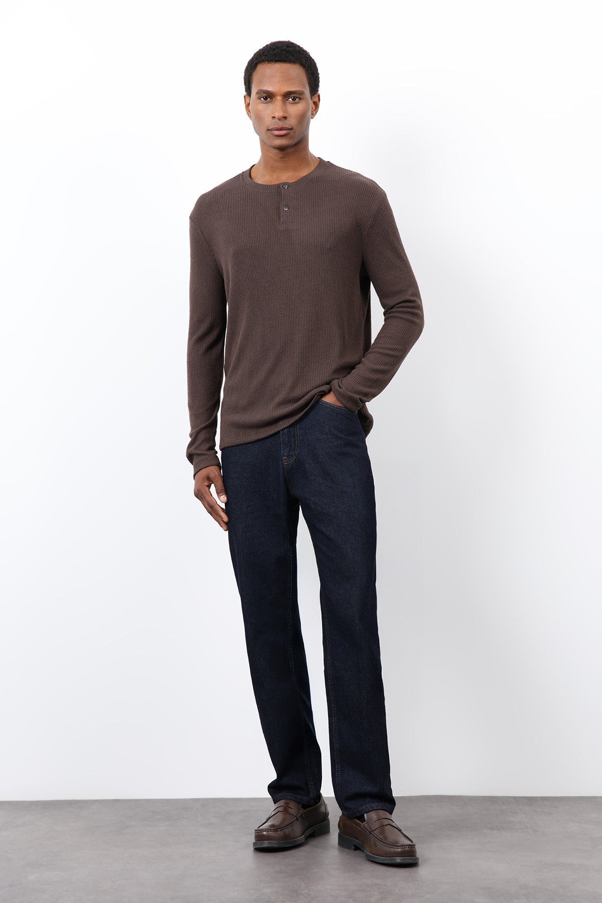Antioch Ribbed-Collar Button-Down T-Shirt