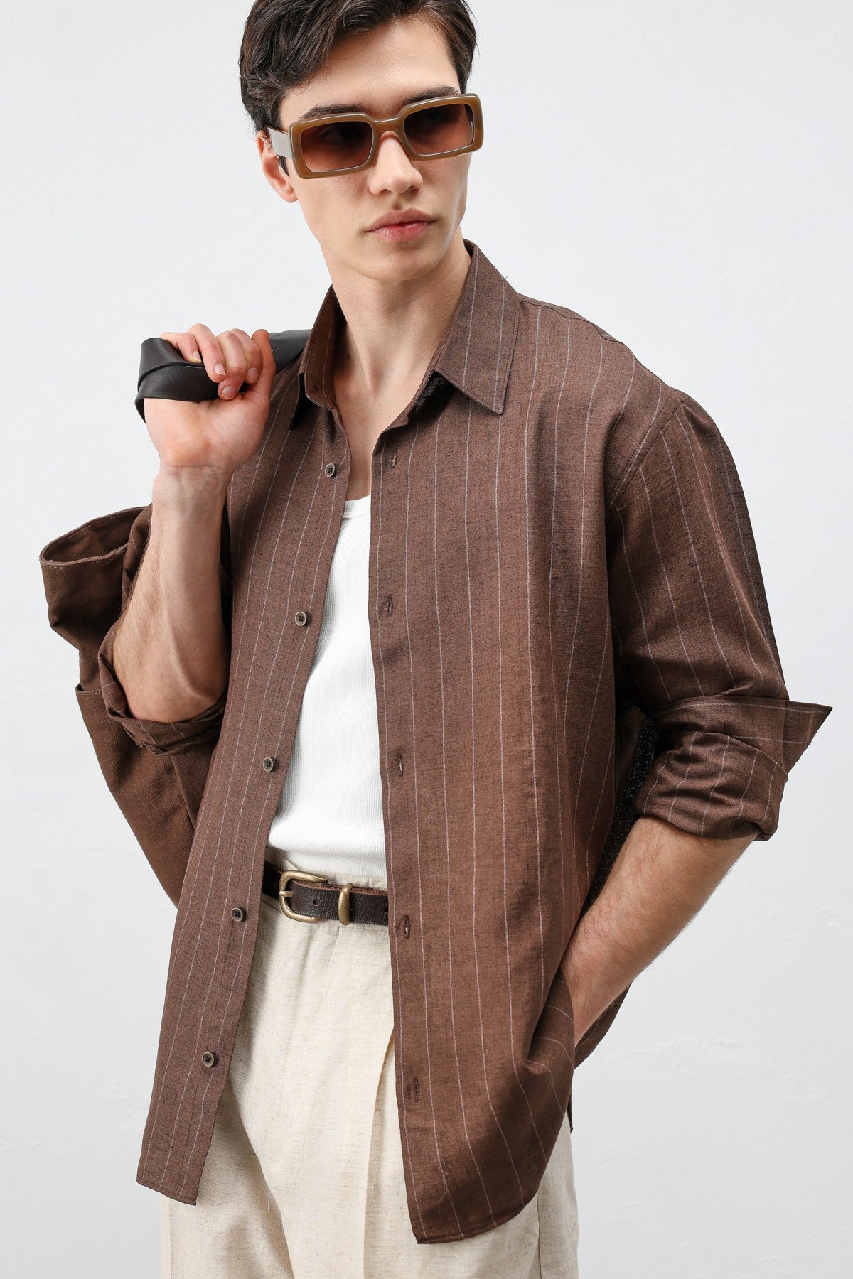 Men's Striped Shirt with Linen Blend