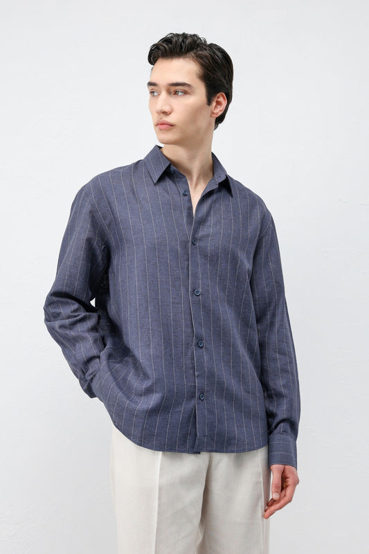 Men's Striped Shirt with Linen Blend