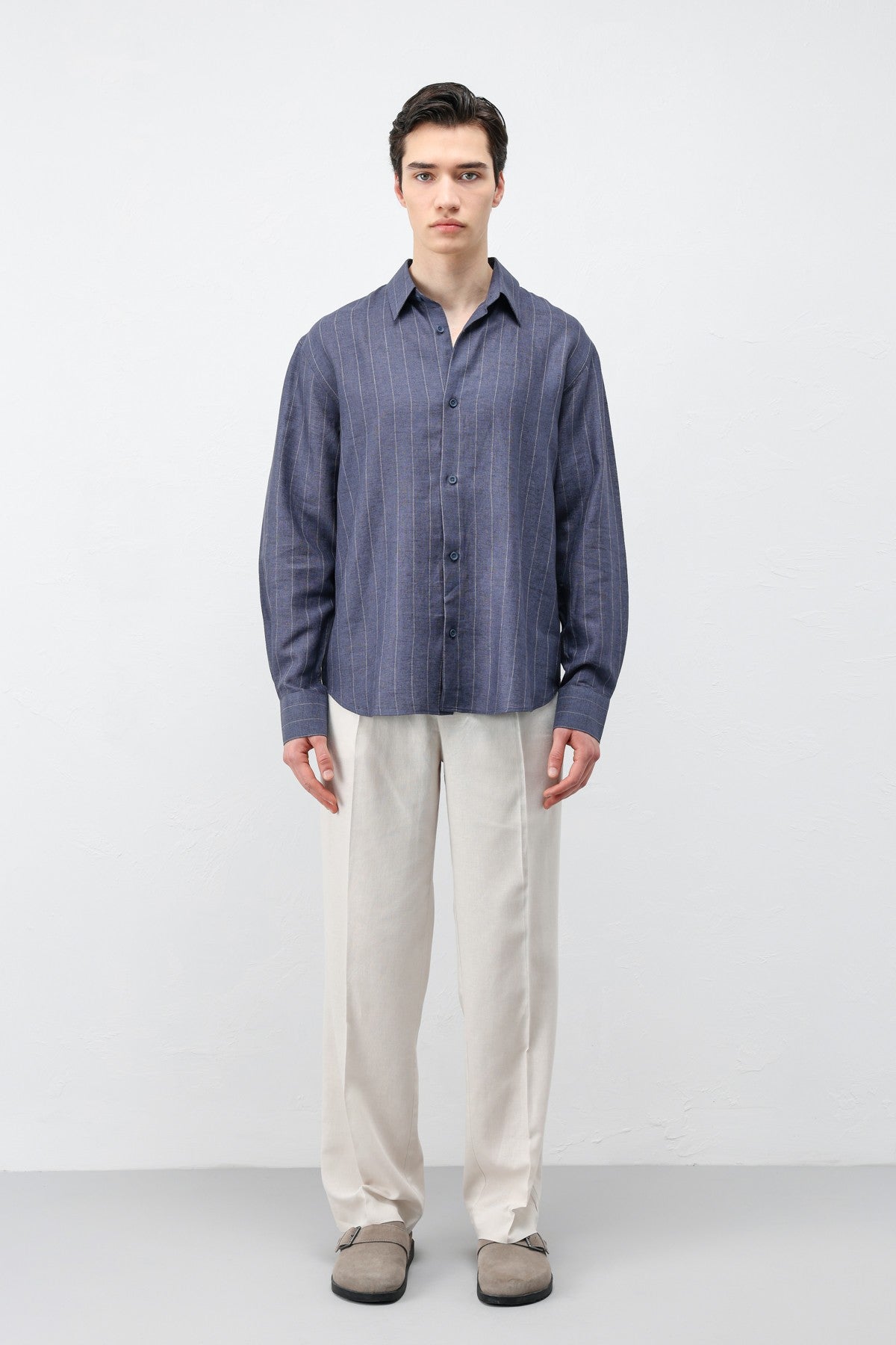 Men's Striped Shirt with Linen Blend