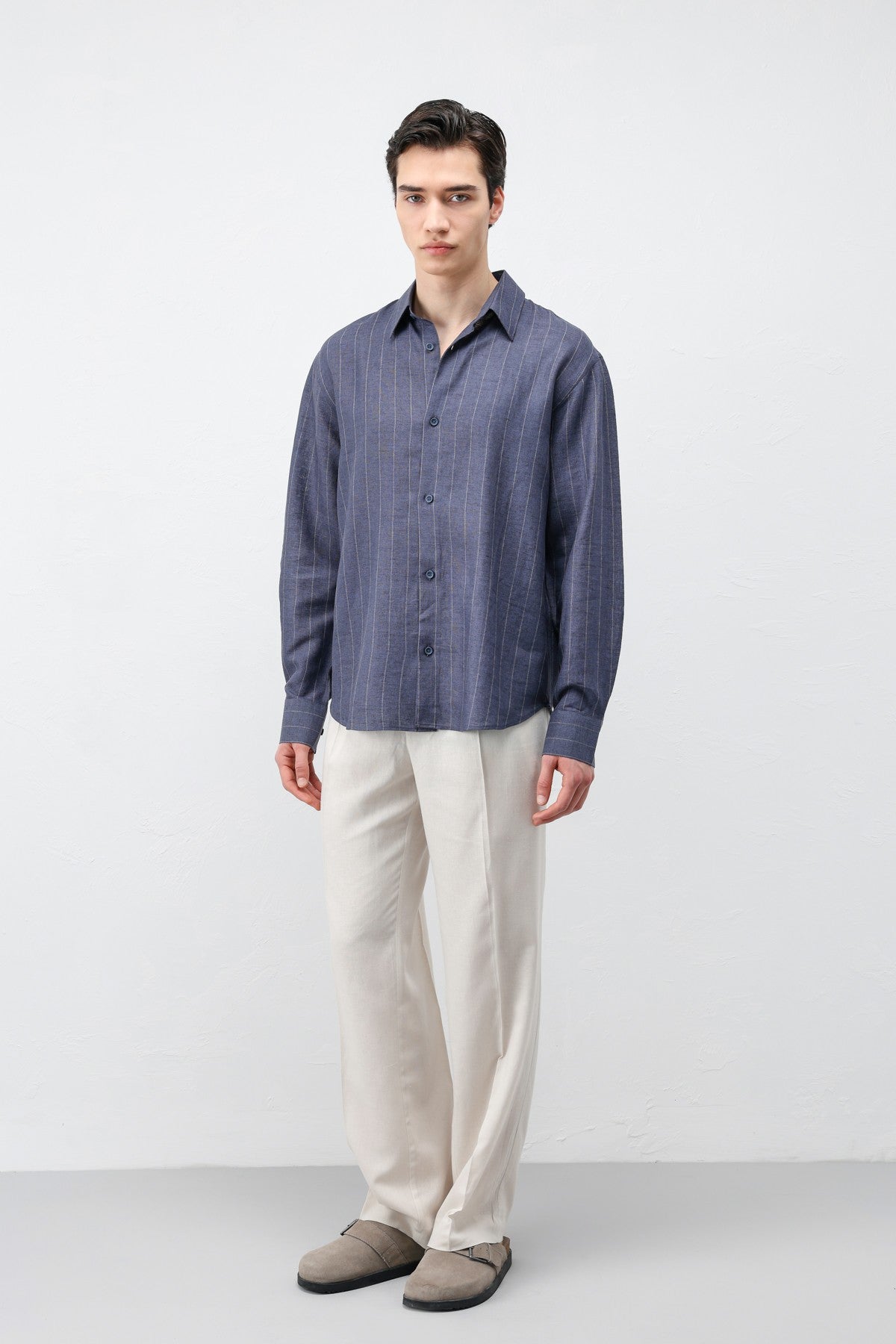 Men's Striped Shirt with Linen Blend