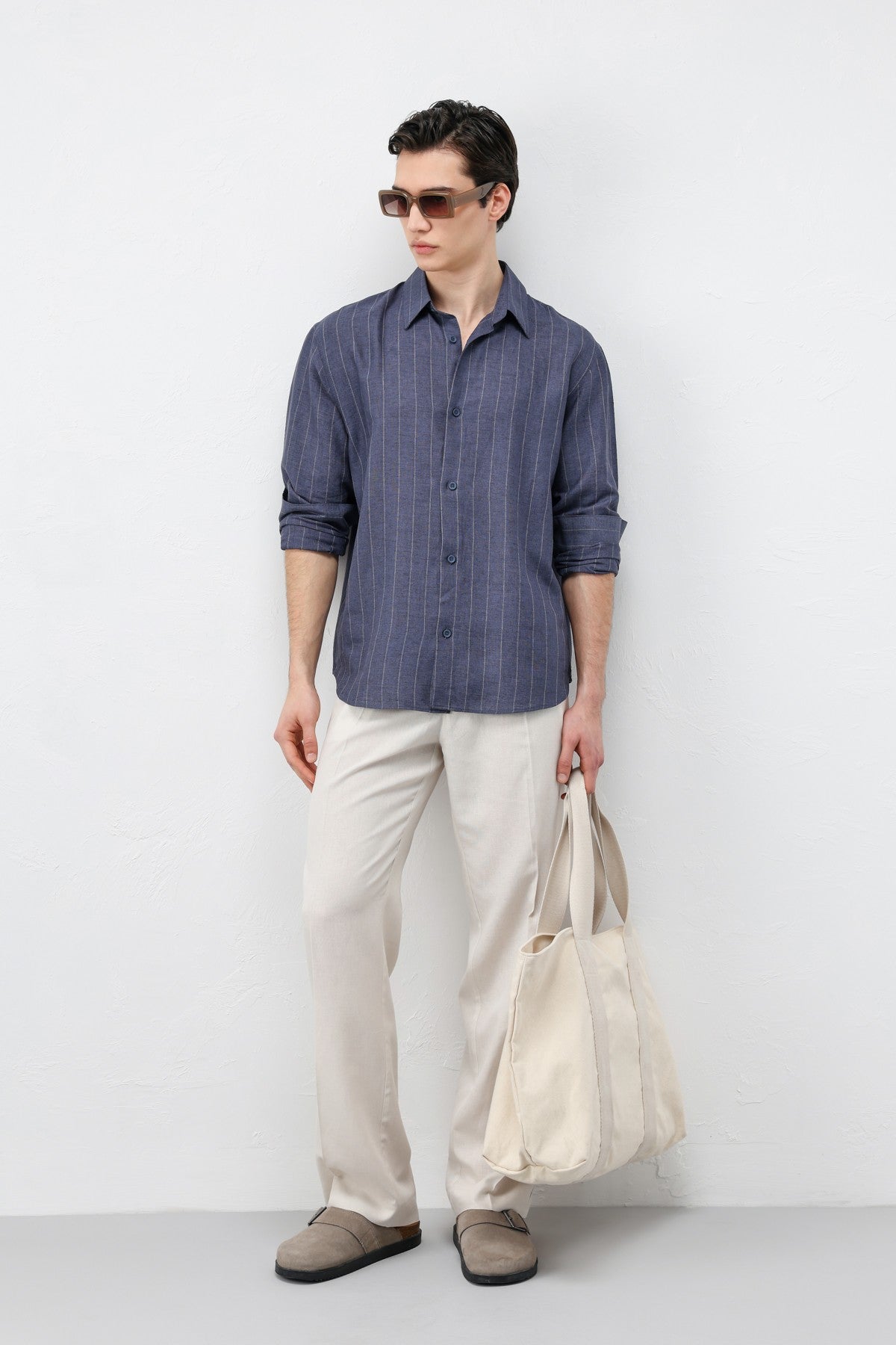 Men's Striped Shirt with Linen Blend