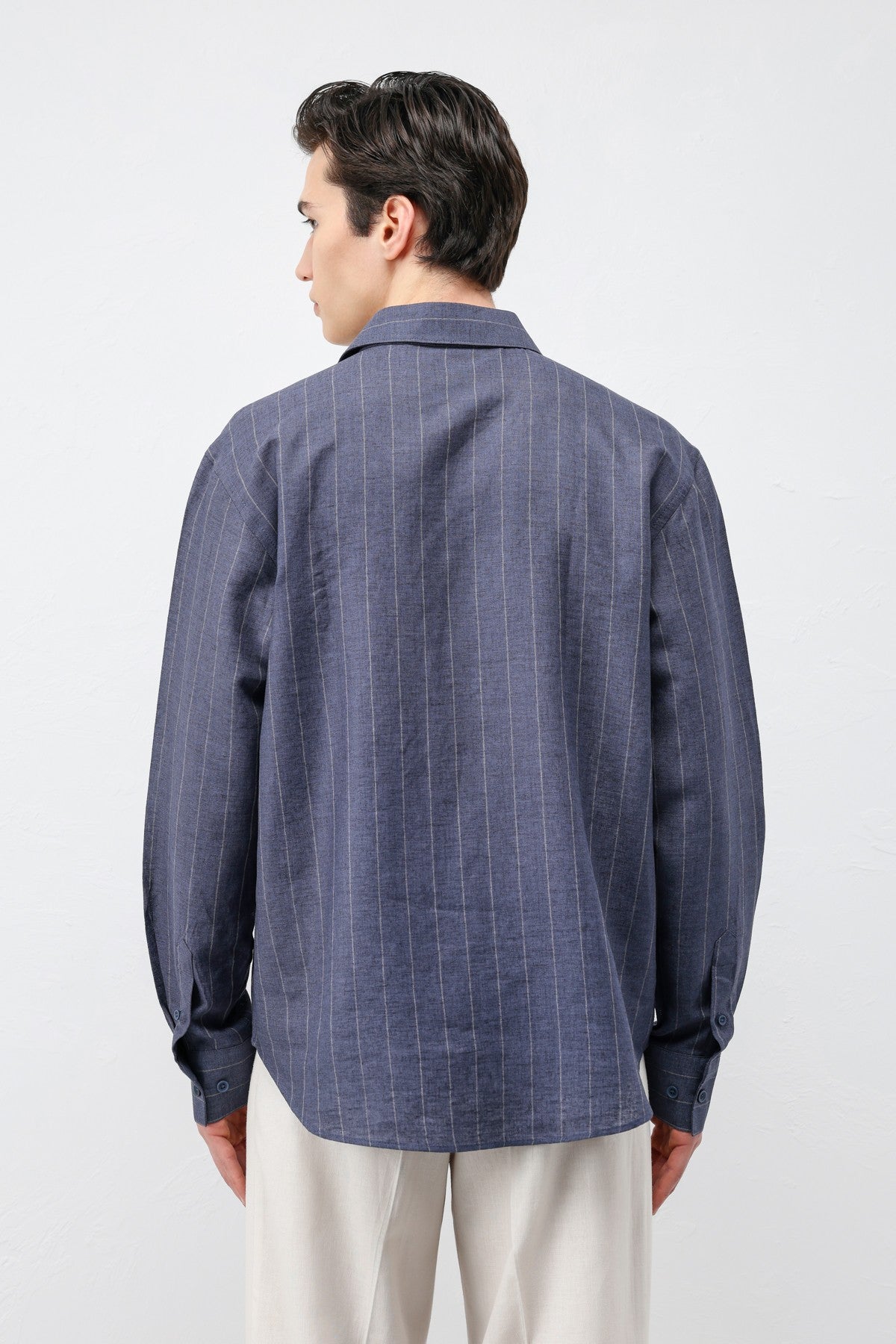 Men's Striped Shirt with Linen Blend