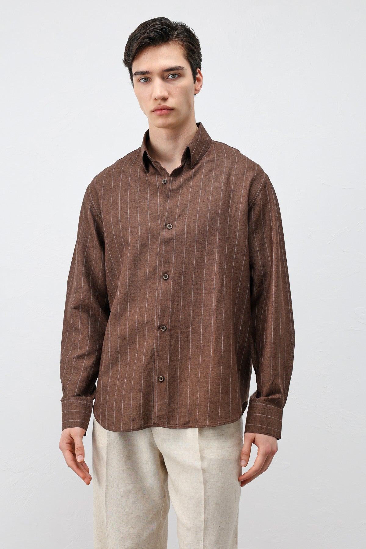 Men's Striped Shirt with Linen Blend
