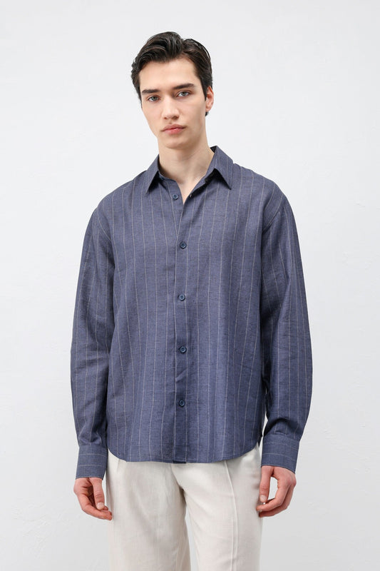 Men's Striped Shirt with Linen Blend