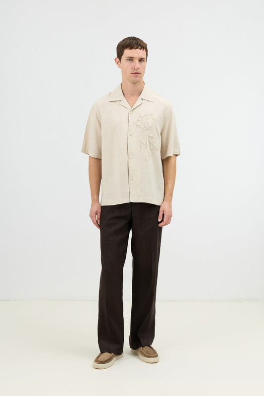 Men's Embroidered Shirt with Linen Blend