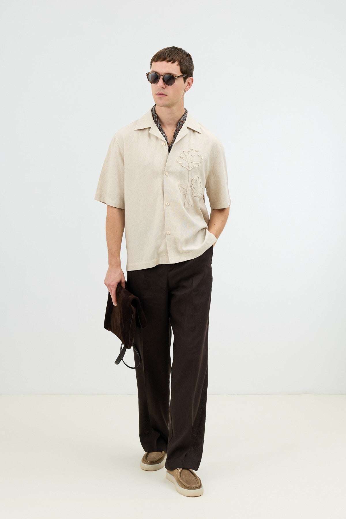 Men's Embroidered Shirt with Linen Blend