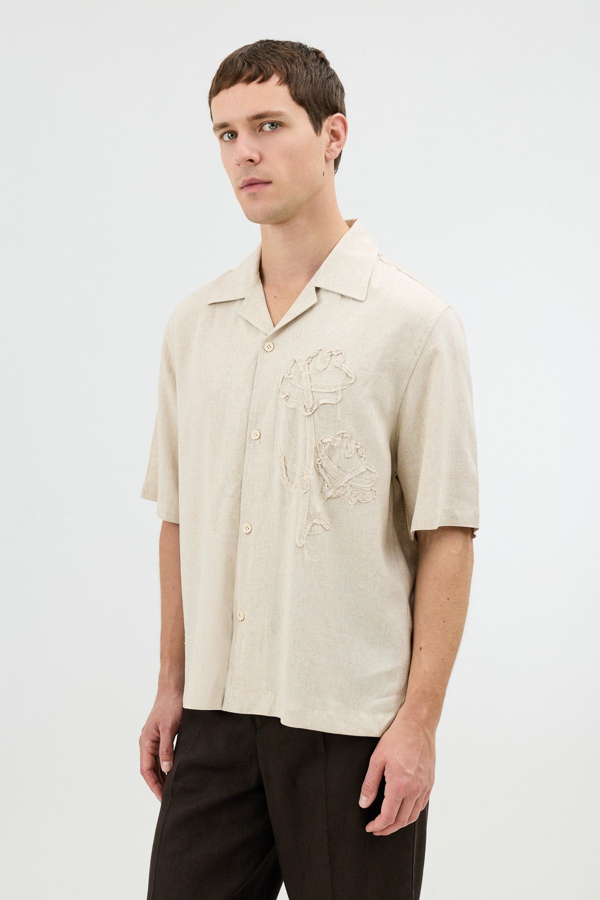 Men's Embroidered Shirt with Linen Blend