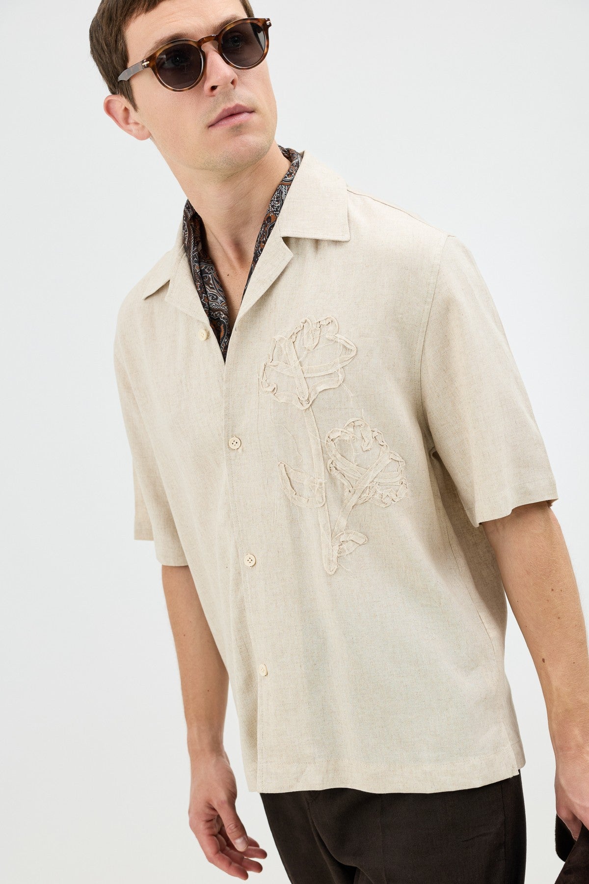 Men's Embroidered Shirt with Linen Blend