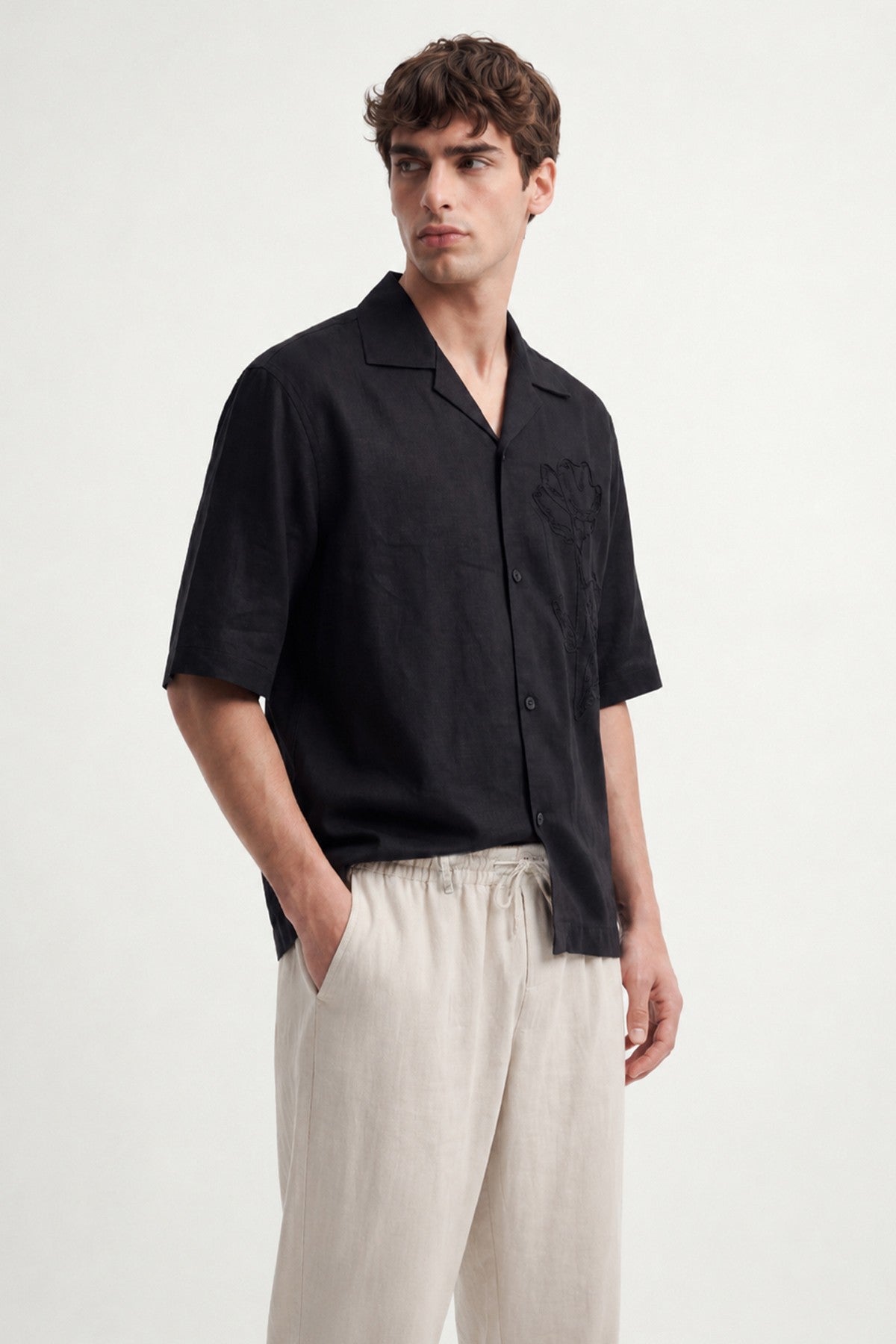 Men's Embroidered Shirt with Linen Blend