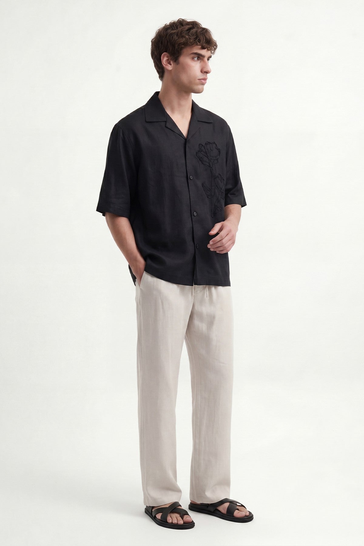 Men's Embroidered Shirt with Linen Blend