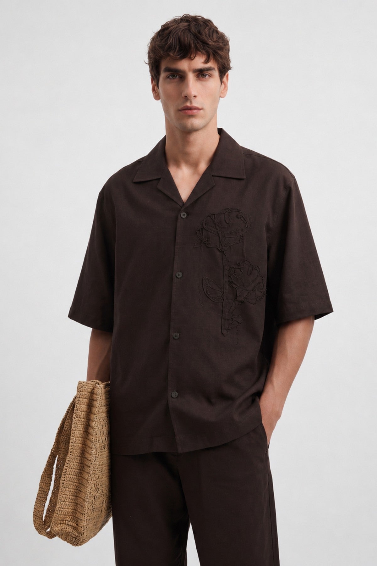 Men's Embroidered Shirt with Linen Blend