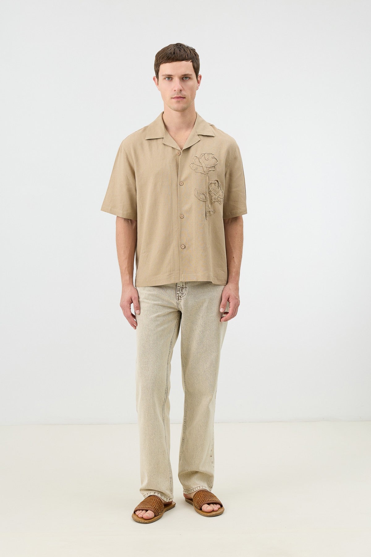 Men's Embroidered Shirt with Linen Blend