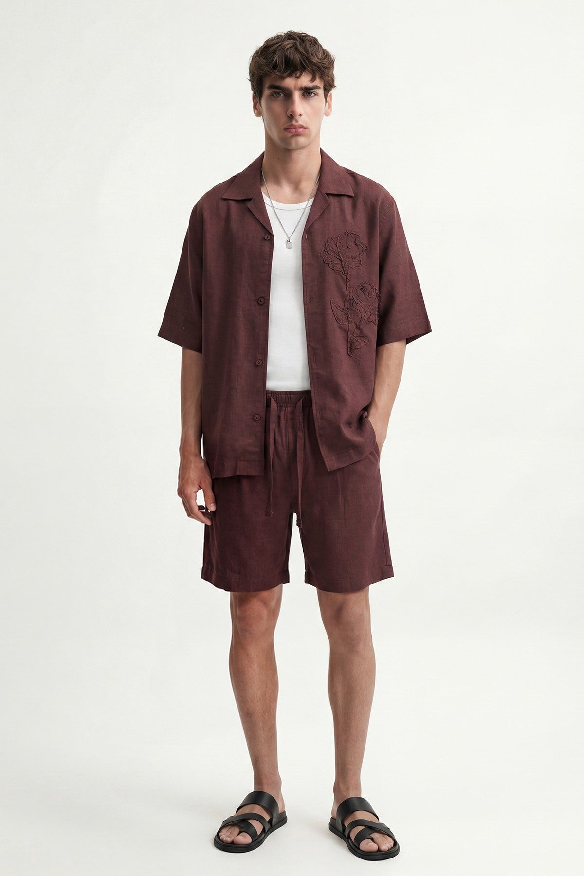 Men's Embroidered Shirt with Linen Blend