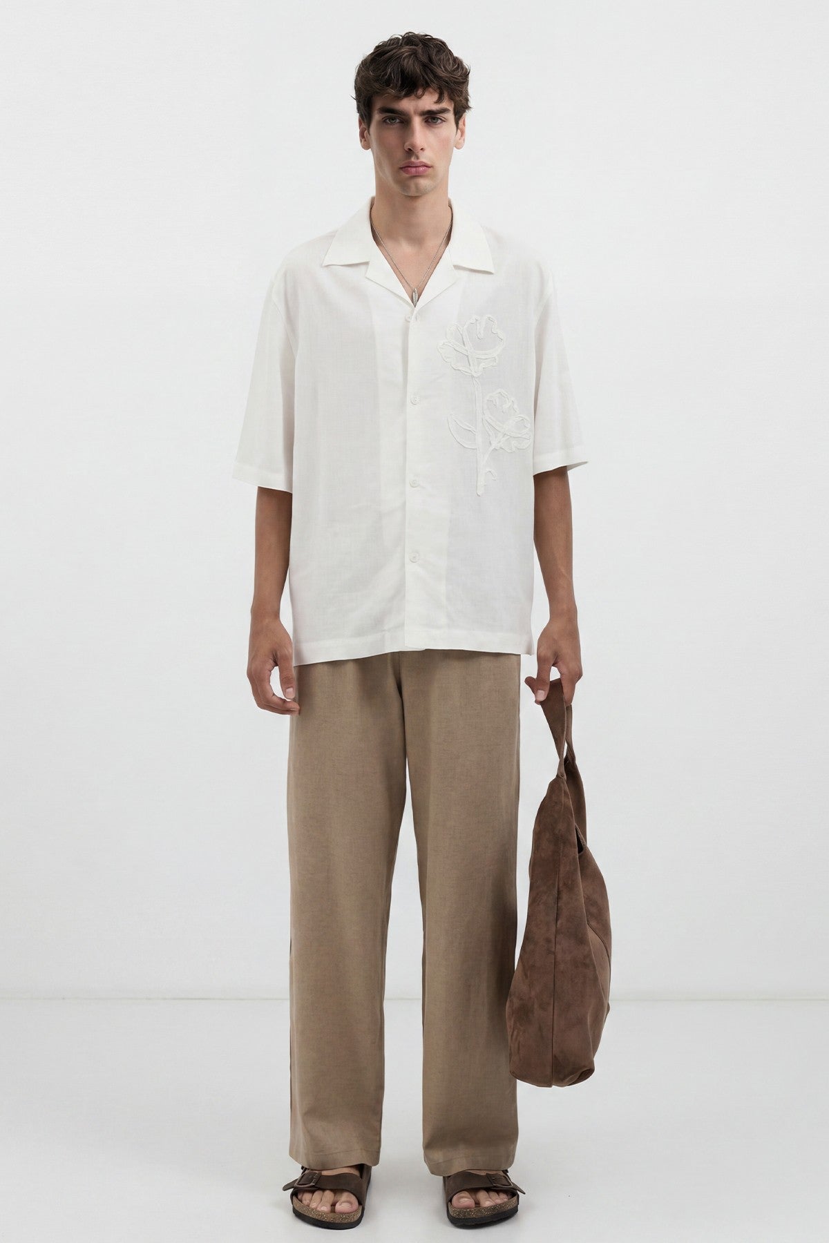 Men's Embroidered Shirt with Linen Blend
