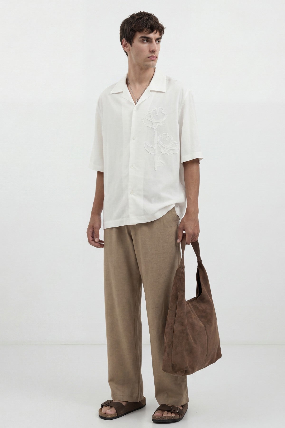 Men's Embroidered Shirt with Linen Blend