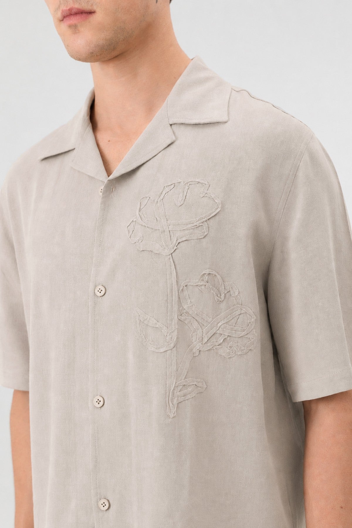Men's Embroidered Shirt with Linen Blend