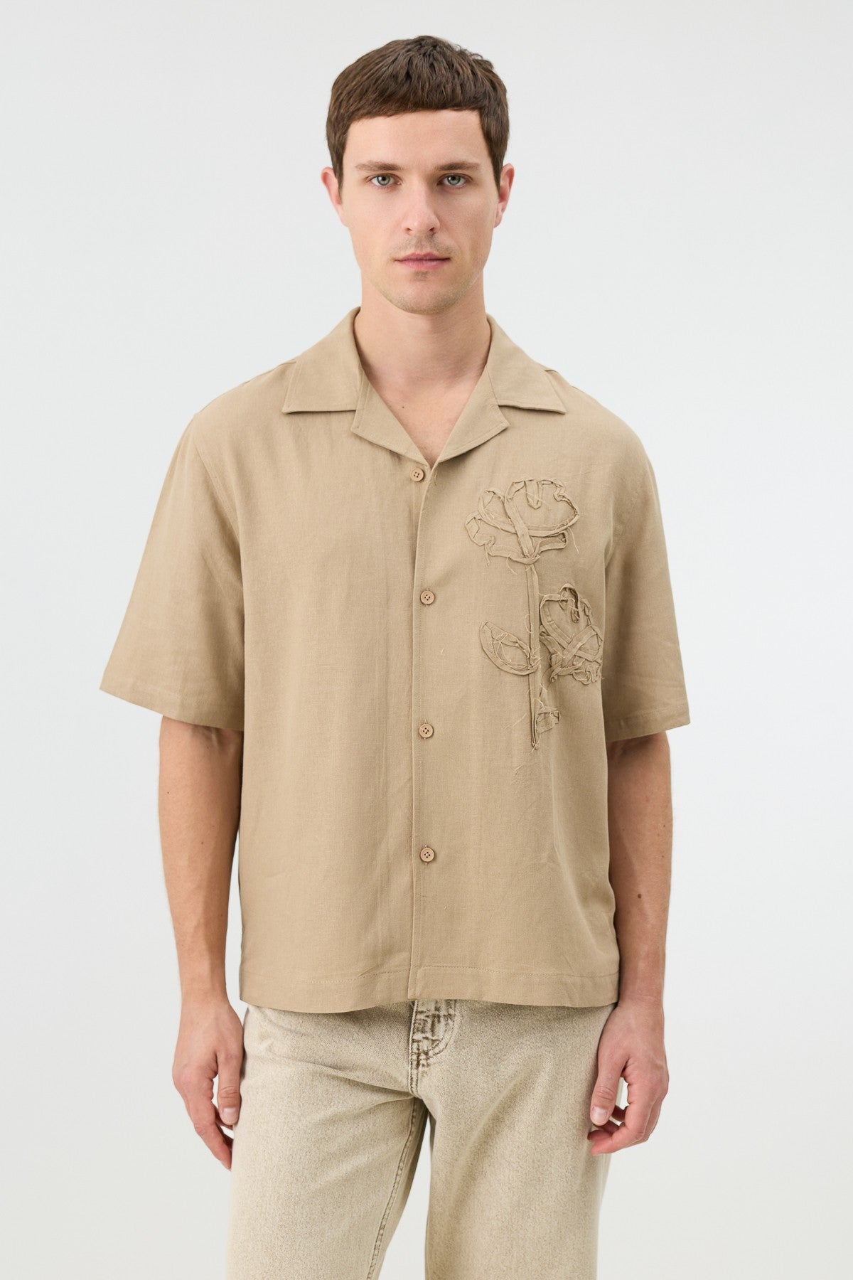 Men's Embroidered Shirt with Linen Blend