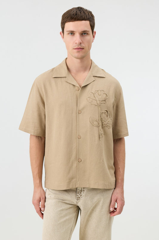 Men's Embroidered Shirt with Linen Blend