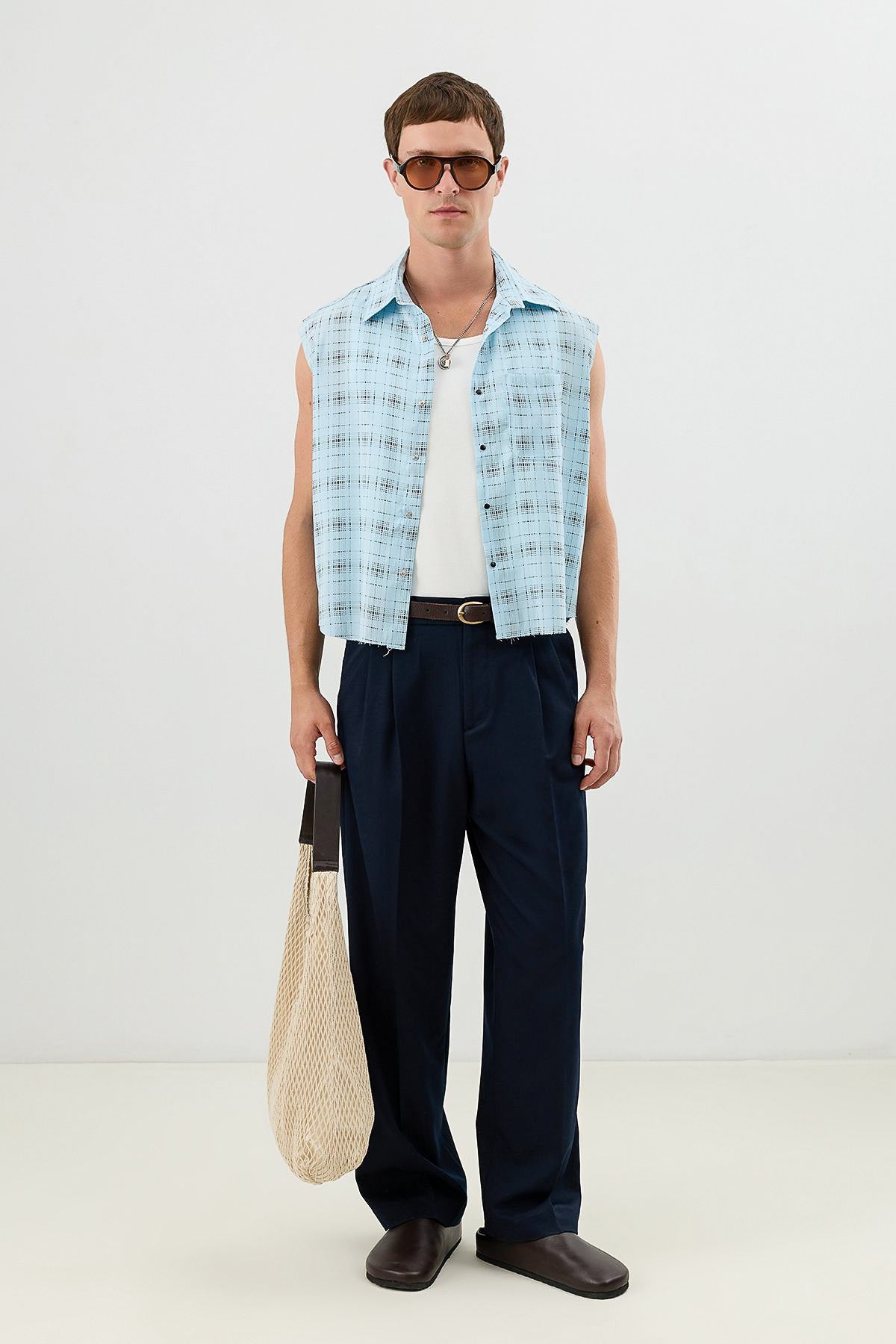 Men's Sleeveless Boxy-Fit Shirt with Modal Blend