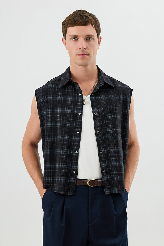 Men's Sleeveless Boxy-Fit Shirt with Modal Blend