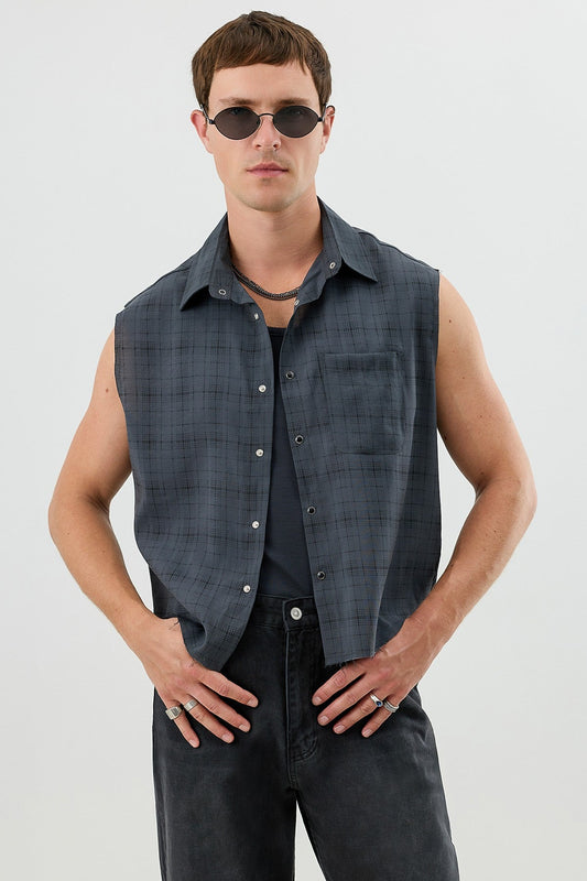 Men's Sleeveless Boxy-Fit Shirt with Modal Blend