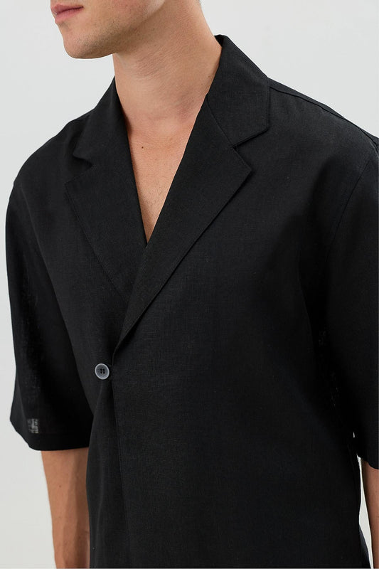 Men's Relaxed-Fit Symmetrical Shirt with Linen Blend