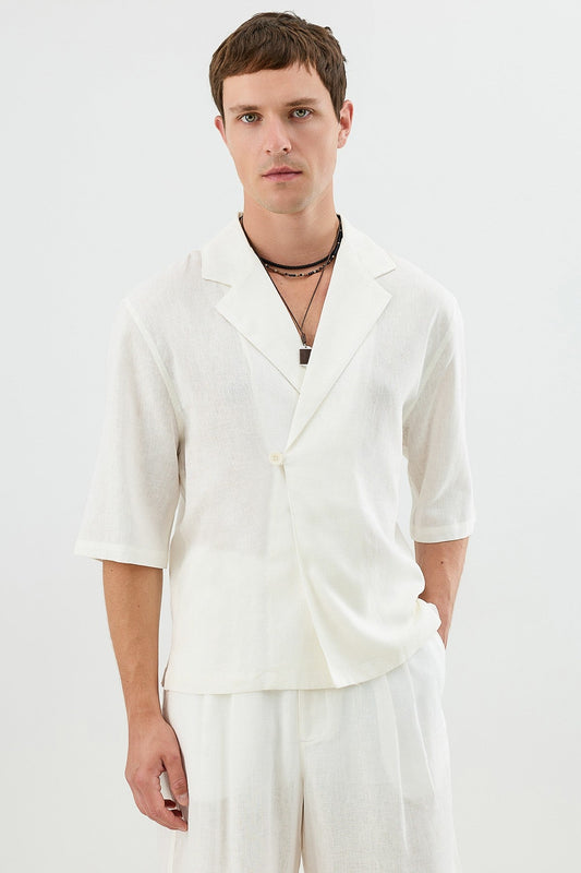 Men's Relaxed-Fit Symmetrical Shirt with Linen Blend