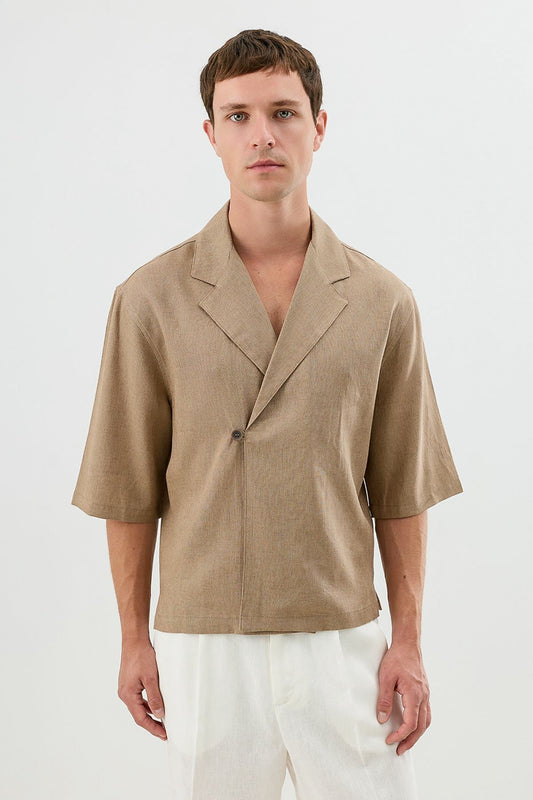 Men's Relaxed-Fit Symmetrical Shirt with Linen Blend