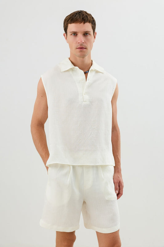 Men's Sleeveless Crop-Fit Shirt with Lyocell Blend