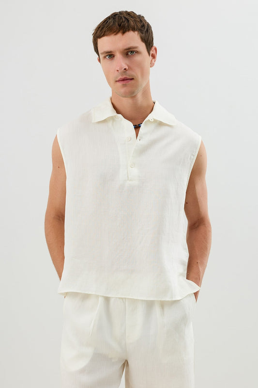Men's Sleeveless Crop-Fit Shirt with Lyocell Blend