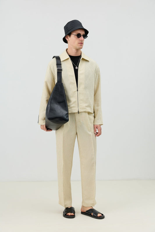 Men's Relaxed-Fit Striped Pants with Modal Blend