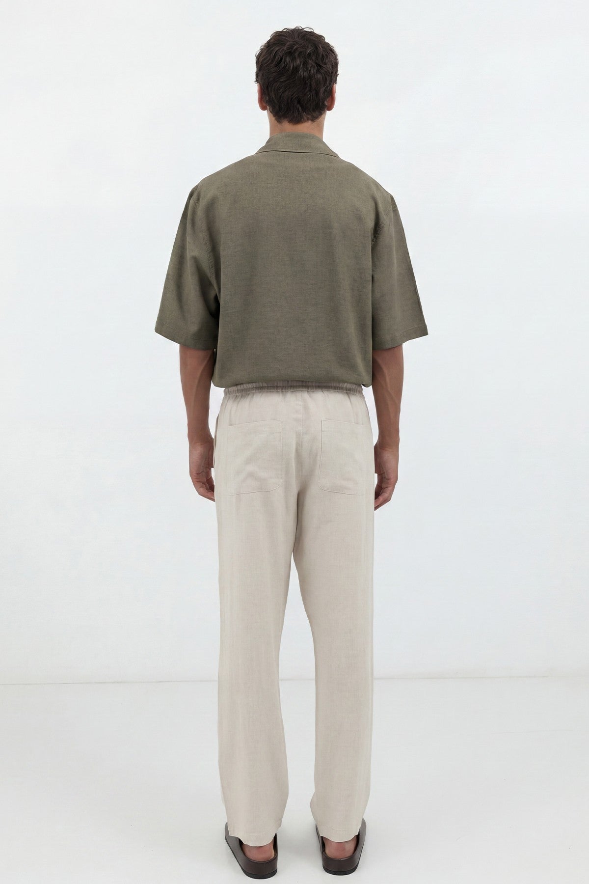 Men's Linen-Blend Pants with Elastic Waistband
