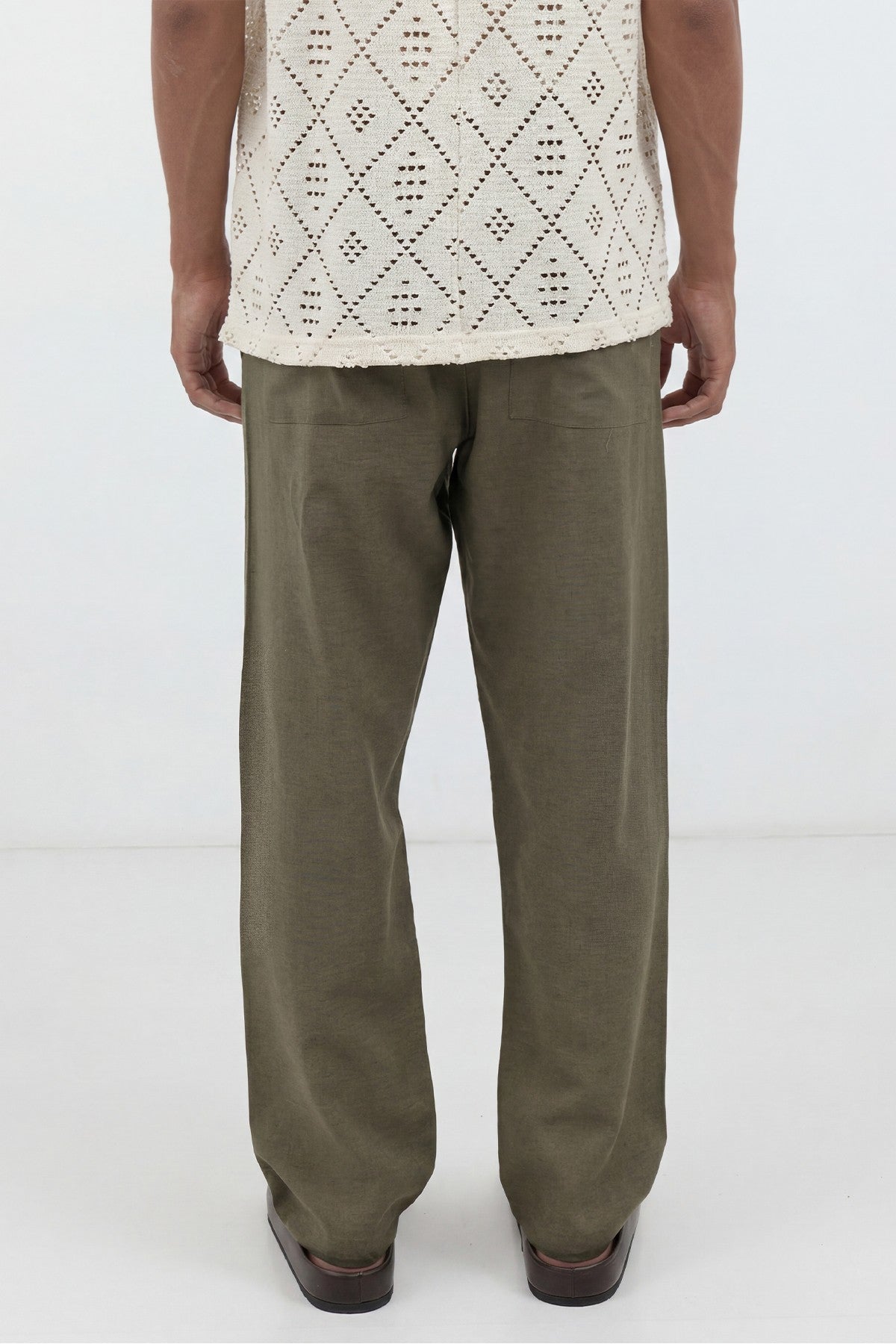 Men's Linen-Blend Pants with Elastic Waistband