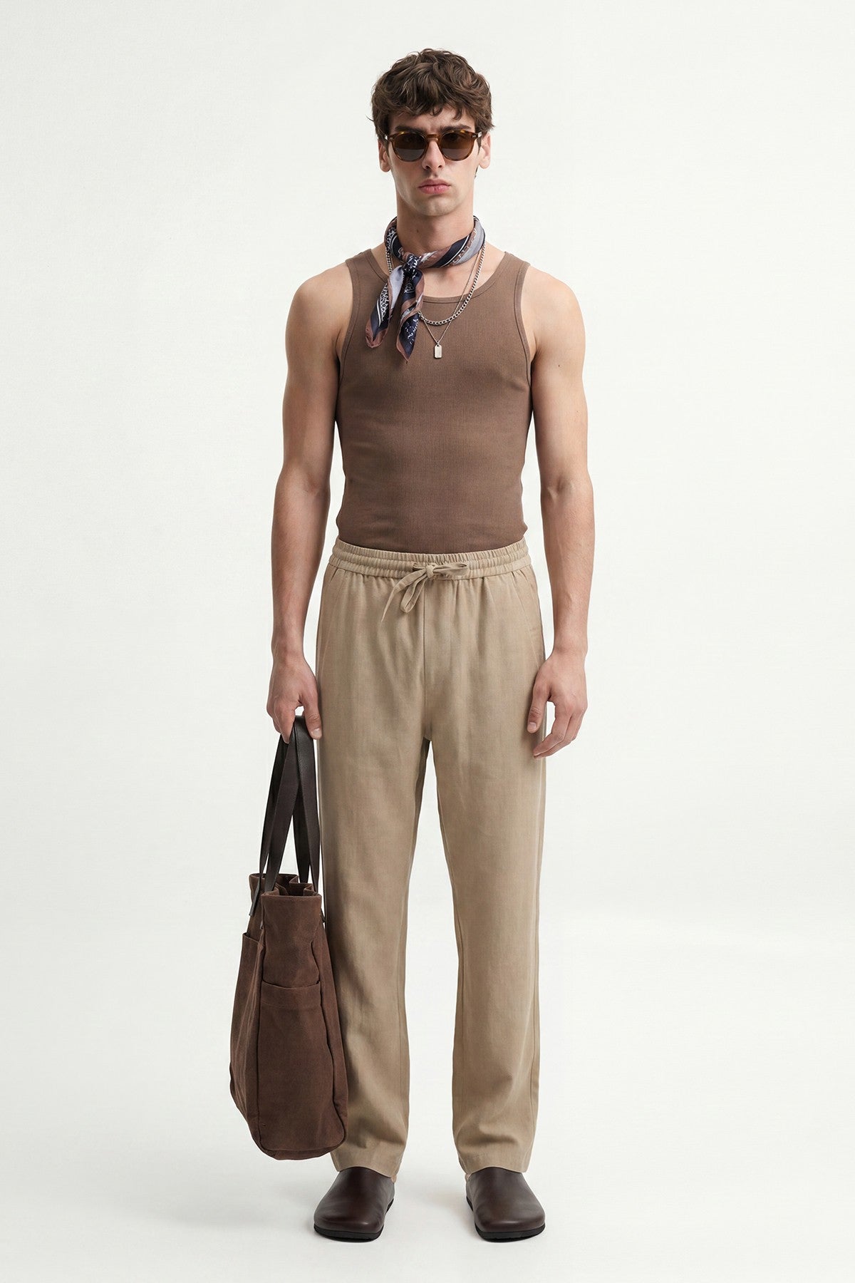 Antioch Men's Linen-Blend Waistband-Elasticated Pants
