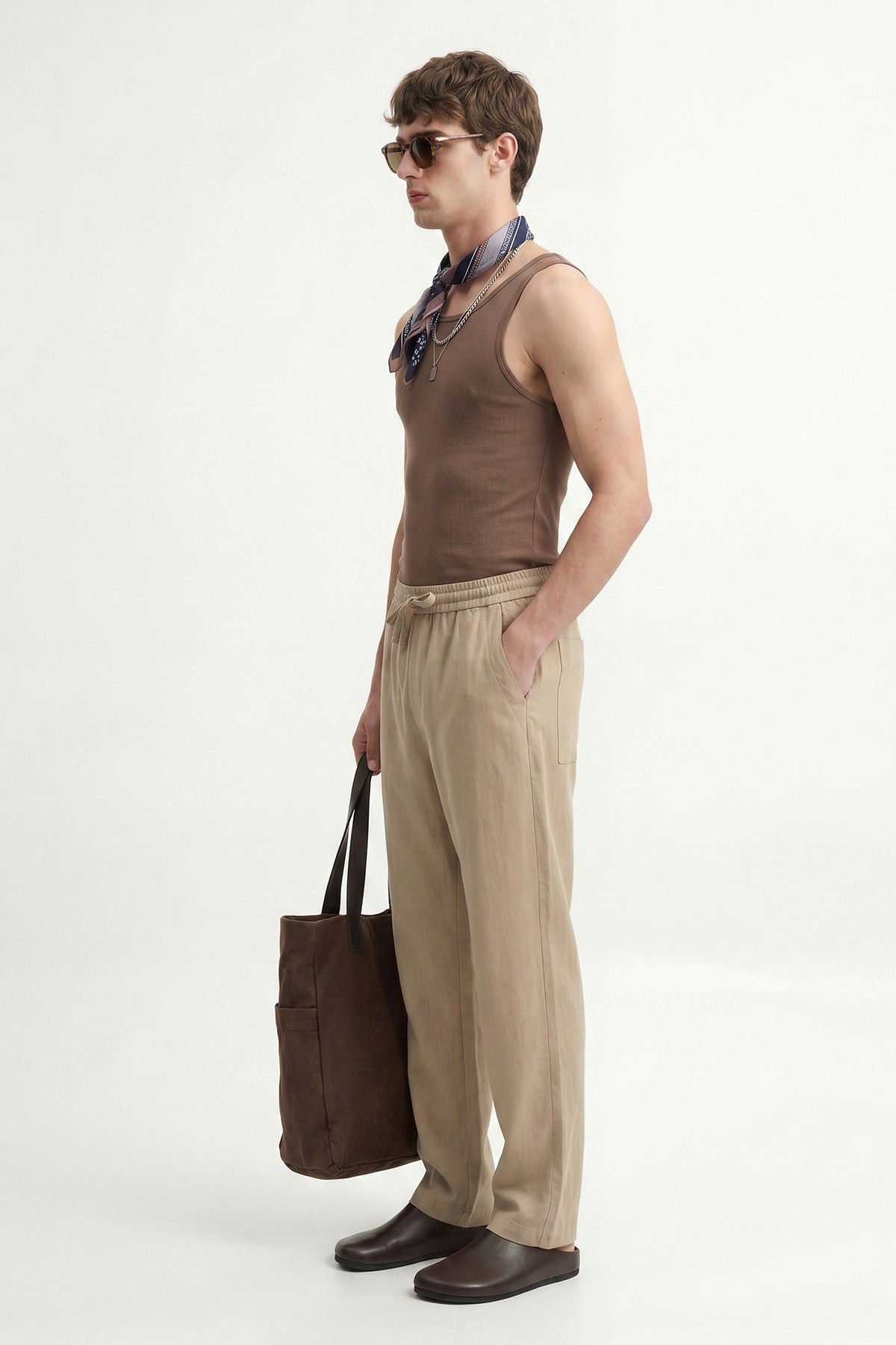 Antioch Men's Linen-Blend Waistband-Elasticated Pants