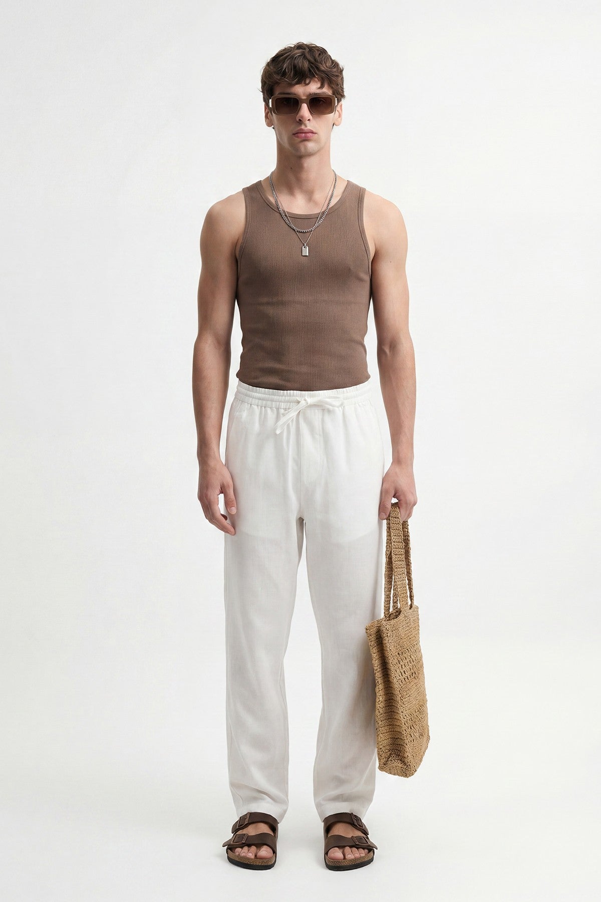 Antioch Men's Linen-Blend Waistband-Elasticated Pants