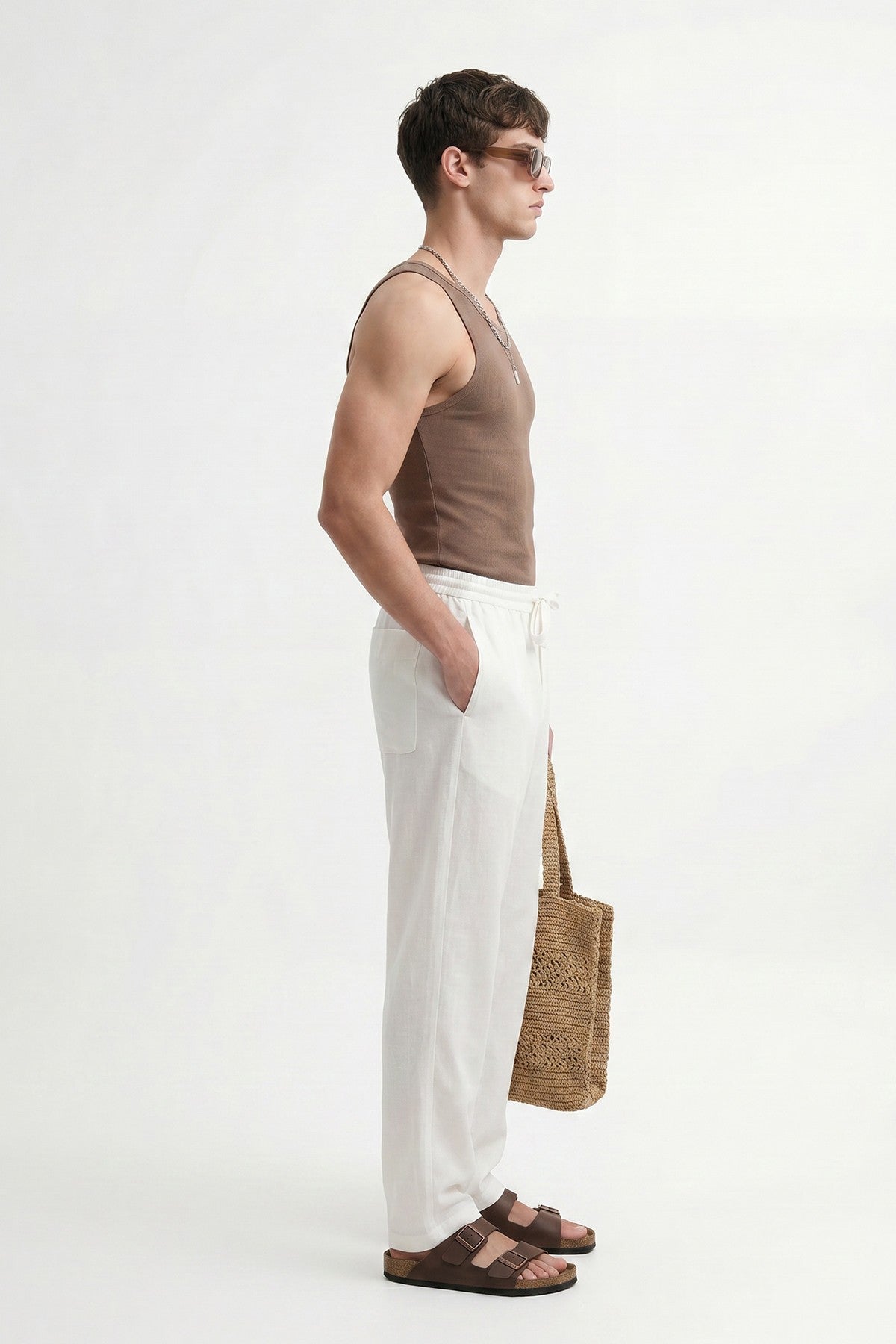 Antioch Men's Linen-Blend Waistband-Elasticated Pants