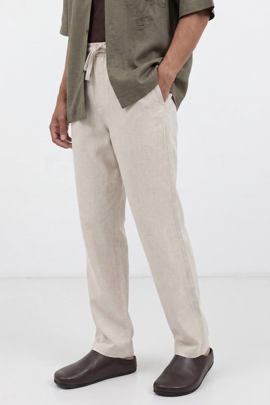 Men's Linen-Blend Pants with Elastic Waistband