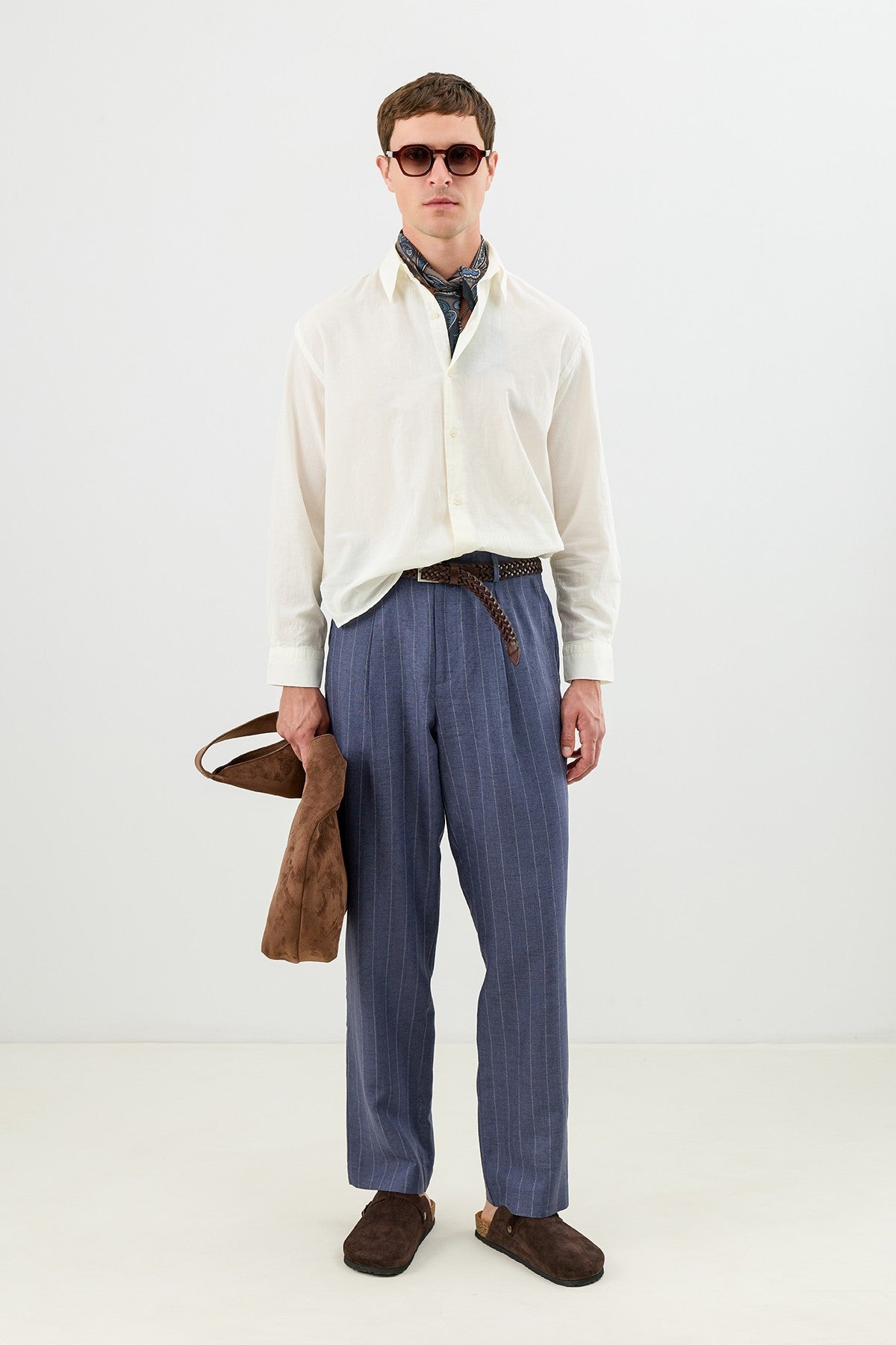 Men's Striped Pants with Linen Blend