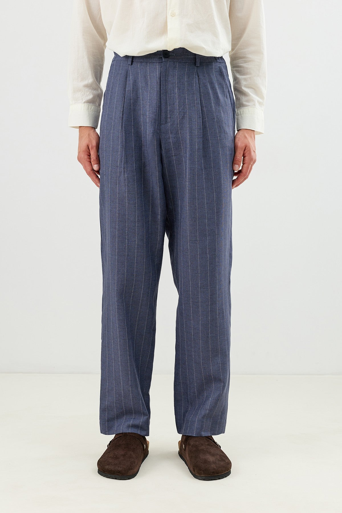 Men's Striped Pants with Linen Blend